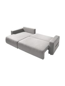 Divano letto angolare componibile in tessuto grigio chiaro con contenitore Elvi, Rivestimento: poliestere, Sottostruttura: legno, molle Nosag, Piedini: materiale sintetico, Grigio chiaro, Larg. 282 x Prof. 153 cm