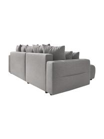 Divano letto angolare componibile in tessuto grigio chiaro con contenitore Elvi, Rivestimento: poliestere, Sottostruttura: legno, molle Nosag, Piedini: materiale sintetico, Grigio chiaro, Larg. 282 x Prof. 153 cm