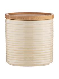 Boîte de rangement en grès Stax, Beige, bois clair, Ø 12 x haut. 12 cm, 950 ml