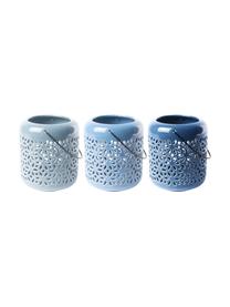 Set de portavelas Shades, 3 uds., Portavelas: terracota, Asa: metal, Azul, Ø 12 x Al 14 cm