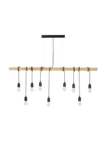 Grote hanglamp Townshend van hout, Baldakijn: gelakt staal, Zwart, rubberhout, B 150 x D 10 cm