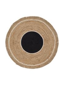 Tapis rond de jute à franges Boham, Jute, noir, blanc