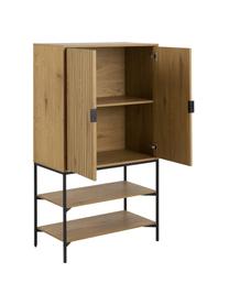 Credenza alta in legno con frontale scanalato Jaipur, Gambe: metallo verniciato a polv, Maniglie: metallo verniciato a polv, Legno, nero, Larg. 80 x Alt. 140 cm