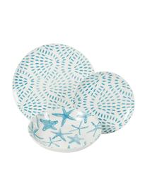 Service de table porcelaine imprimé marin Playa, 6 personnes (18 élém.), Turquoise, blanc