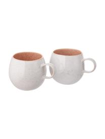 Tazas originales de té artesanales Areia, 2 uds., Gres, Tonos rojos, blanco crudo, beige claro, Ø 9 x Al 10 cm