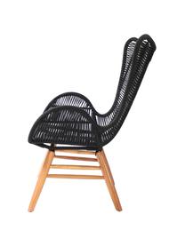 Fotel uszak z drewnianymi nogami Tingeling, Nogi: drewno akacjowe, Czarny, beżowy, S 72 x G 78 cm