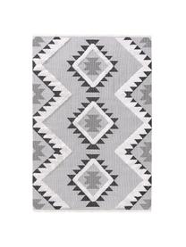Waschbarer Ethno Baumwollteppich Oslo Aztec mit Hoch-Tief-Muster, 100% Baumwolle, Cremeweiß, Grautöne, B 150 x L 230 cm (Größe M)