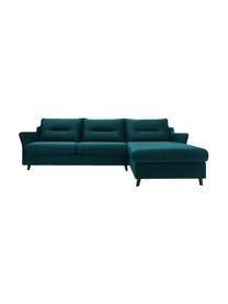 Sofa narożna z aksamitu z funkcją spania Loft, Tapicerka: 100% aksamit poliestrowy, Nogi: metal lakierowany, Szmaragdowy, S 275 x G 181 cm