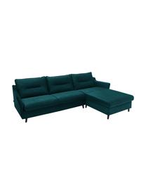 Sofa narożna z aksamitu z funkcją spania Loft, Tapicerka: 100% aksamit poliestrowy, Nogi: metal lakierowany, Szmaragdowy, S 275 x G 181 cm