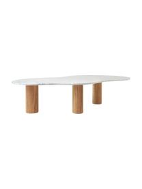 Marmor-Couchtisch Naruto in organischer Form, Tischplatte: Marmor, Beine: Eichenholz, Eichenholz, Weiß, marmoriert, B 140 x T 80 cm