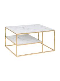 Mesa de centro Aruba, con tablero de vidrio, Tablero: vidrio estampado en efect, Estructura: acero, latón, Mármol blanco, dorado, An 90 x F 60 cm