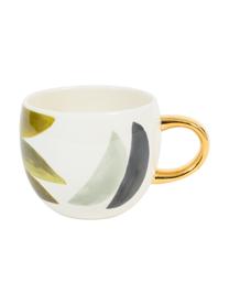 Bemalte Tasse Boomerang mit goldenem Griff, Steingut, Mehrfarbig, Ø 11 x H 9 cm