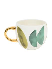 Bemalte Tasse Boomerang mit goldenem Griff, Steingut, Mehrfarbig, Ø 11 x H 9 cm