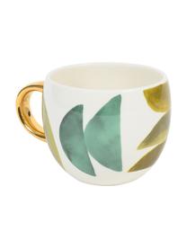 Bemalte Tasse Boomerang mit goldenem Griff, Steingut, Mehrfarbig, Ø 11 x H 9 cm