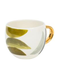 Bemalte Tasse Boomerang mit goldenem Griff, Steingut, Mehrfarbig, Ø 11 x H 9 cm