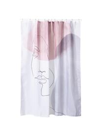 Douchegordijn Face met One Line tekening, 100% polyester, Roze, wit, grijs, zwart, B 180 x L 200 cm