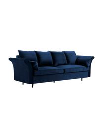 Fluwelen slaapbank Lola (3-zits) met opbergfunctie, Frame: massief grenenhout, spaan, Poten: houtkleurig, Fluweel donkerblauw, donkerbruin, B 245 x D 95 cm