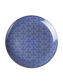 Handgemaakte porseleinen dinerbord Nippon in blauw/wit, set van 4, Porselein, Blauw, wit, Ø 26 cm