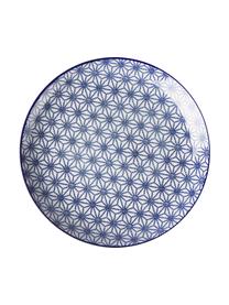 Handgemaakte porseleinen dinerbord Nippon in blauw/wit, set van 4, Porselein, Blauw, wit, Ø 26 cm