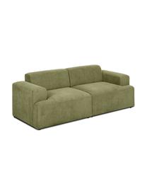 Sofa ze sztruksu Melva (2-osobowa), Tapicerka: sztruks (92% poliester, 8, Stelaż: lite drewno sosnowe, cert, Nogi: tworzywo sztuczne, Oliwkowozielony sztruks, S 198 x G 101 cm