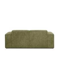 Sofa ze sztruksu Melva (2-osobowa), Tapicerka: sztruks (92% poliester, 8, Stelaż: lite drewno sosnowe, cert, Nogi: tworzywo sztuczne, Oliwkowozielony sztruks, S 198 x G 101 cm