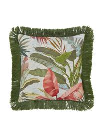 Housse de coussin avec franges Hilda, Multicolore Franges : vert foncé