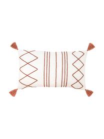 Federa arredo con ricami e nappe Istanbul, 100% cotone, Bianco, terracotta, Larg. 30 x Alt. 50 cm