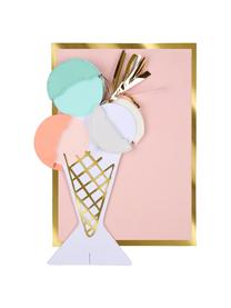 Kartka urodzinowa Ice Cream, Papier, Blady różowy, biały, zielony miętowy, odcienie złotego, D 13 x S 19 cm