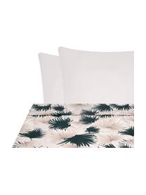 Drap plat en satin de coton Aloha, Beige, vert, 240 x 300 cm