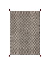 Tapis en laine tissé main Tolga, Noir, blanc crème