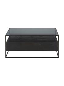 Holz-Couchtisch Theodor mit Schubladen, Tischplatte: Glas, Gestell: Metall, pulverbeschichtet, Mangoholz, Schwarz, B 100 x T 55 cm