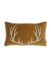 Sametový polštář s motivem jelena Embroidered Antler, Hořčičná žlutá, bílá, Š 30 cm, D 50 cm