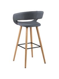 Barstoelen Grace, 2 stuks, Bekleding: 100% polyester, Poten: eikenhout, Bekleding: donkergrijs. Poten: eikenhoutkleurig. Voetsteun: zwart, 56 x 97 cm