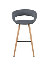 Barstoelen Grace, 2 stuks, Bekleding: 100% polyester, Poten: eikenhout, Bekleding: donkergrijs. Poten: eikenhoutkleurig. Voetsteun: zwart, 56 x 97 cm