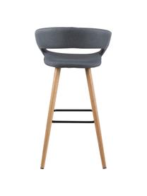 Barstoelen Grace, 2 stuks, Bekleding: 100% polyester, Poten: eikenhout, Bekleding: donkergrijs. Poten: eikenhoutkleurig. Voetsteun: zwart, 56 x 97 cm