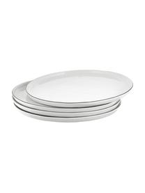Ručně vyrobené porcelánové talíře Salt, 4 ks, Porcelán, Tlumeně bílá, s černým okrajem, Ø 28 cm