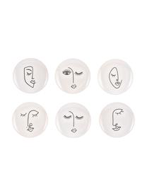 Platos postre artesanales Face, 6 uds., Cerámica, Blanco, negro, Ø 20 cm