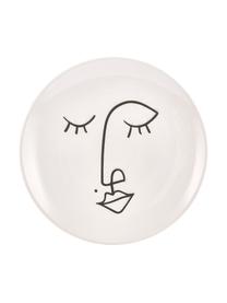 Handgemachte Frühstücksteller Face mit One-Line-Zeichnung, 6er-Set, Keramik, Weiss, Schwarz, Ø 20 cm