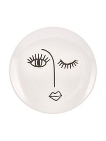 Platos postre artesanales Face, 6 uds., Cerámica, Blanco, negro, Ø 20 cm