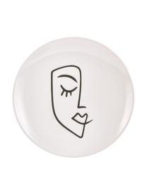 Ręcznie wykonany talerz śniadaniowy Face, 6 szt., Ceramika, Biały, czarny, Ø 20 cm