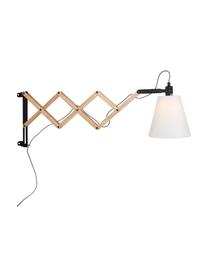 Verstelbare wandlamp Dion met stekker, Lampenkap: katoen, Frame: gelakt metaal, Lichtbruin, zwart, wit, B 10 x D 80 cm