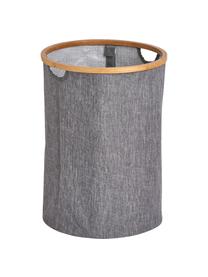 Cesta de lavandería Appa, Cesta: lino artificial, Estructura: bambú, Gris, beige, Ø 36 x Al 50 cm