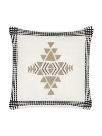 Ethno kussen Aztec van gerecycled PET, met vulling, Gebroken wit, zwart, beige, 45 x 45 cm