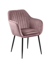 Silla de terciopelo con reposabrazos Emilia, Tapizado: terciopelo de poliéster 2, Patas: metal pintado, Terciopelo rosa, patas negro, An 57 x F 59 cm