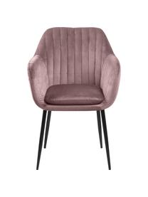 Sametová židle s područkami a kovovými nohami Emilia, Růžová, černá, Š 57 cm, H 59 cm