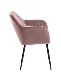 Silla de terciopelo con reposabrazos Emilia, Tapizado: terciopelo de poliéster 2, Patas: metal pintado, Terciopelo rosa, patas negro, An 57 x F 59 cm