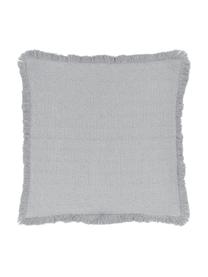 Housse de coussin gris clair à finition frangée Lorel, 100 % coton, Gris, larg. 40 x long. 40 cm