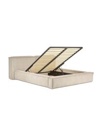 Cama tapizada en pana Lennon, con espacio de almacenamiento, Tapizado: pana (98% poliéster, 2% p, Estructura: madera de pino maciza con, Patas: madera con certificado FS, Pana beige claro, An 140 x L 200 cm