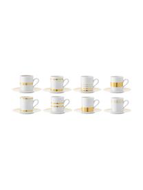 Tazas con platitos Deco, 8 uds., Porcelana, Blanco, dorado, Ø 7 x Al 7 cm