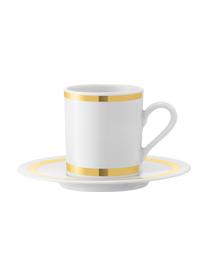 Tazas con platitos Deco, 8 uds., Porcelana, Blanco, dorado, Ø 7 x Al 7 cm